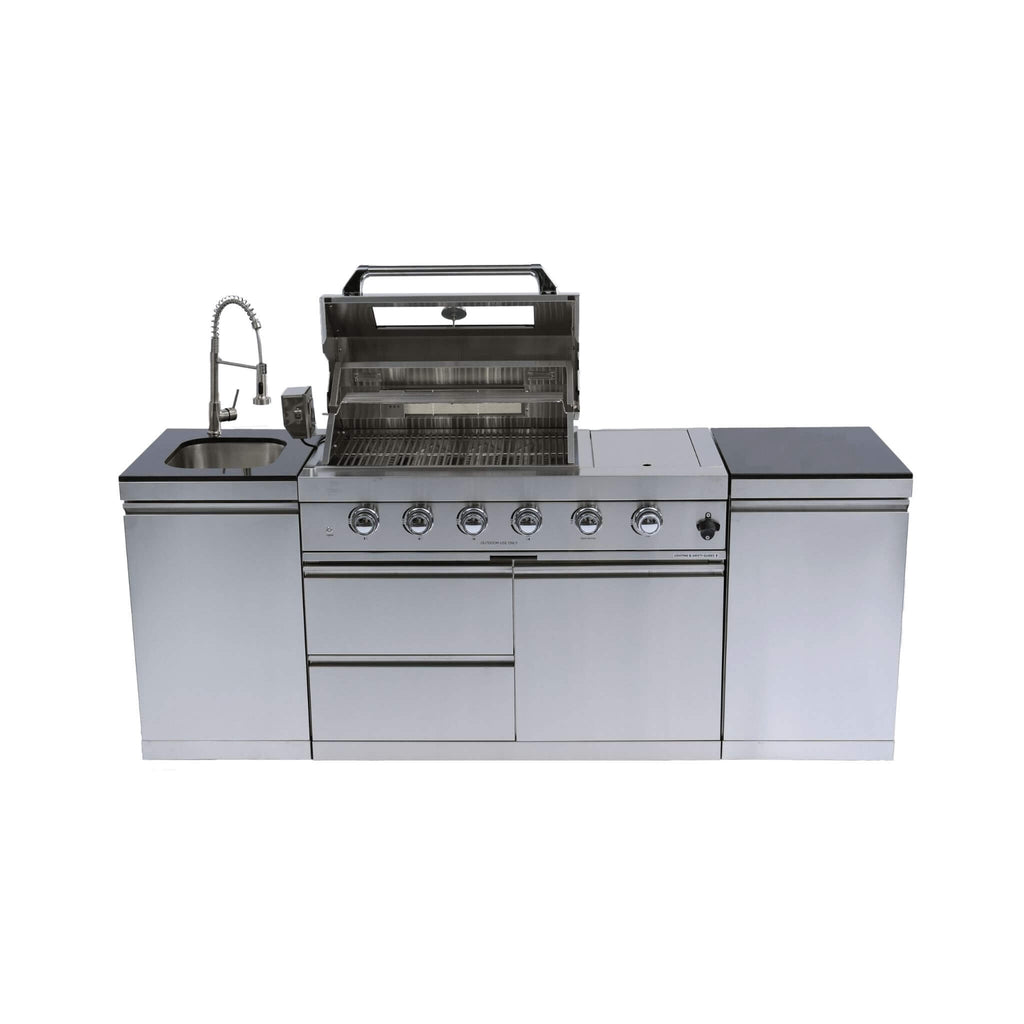 Castelle Flame Professional Series Stainless Steel Outdoor Kitchen Island with 46-Inch 4-Burner Grill & Rotisserie - SAK93192