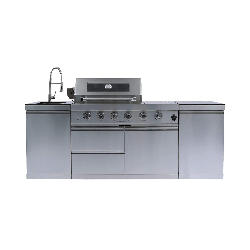 Castelle Flame Professional Series Stainless Steel Outdoor Kitchen Island with 46-Inch 4-Burner Grill & Rotisserie - SAK93192