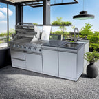 Castelle Flame Professional Series Stainless Steel Outdoor Kitchen Island with 46-Inch 4-Burner Grill & Rotisserie - SAK93192