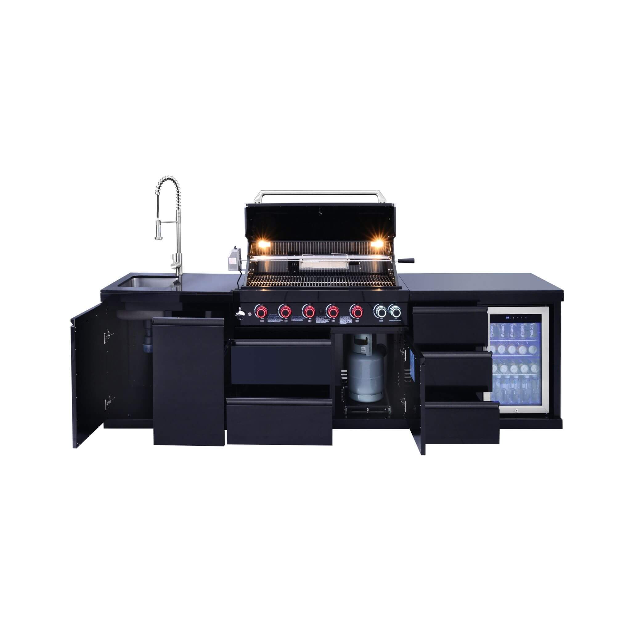 Castelle Flame Summit 6-Burner BBQ Island with Sink and Fridge (SAK59238)