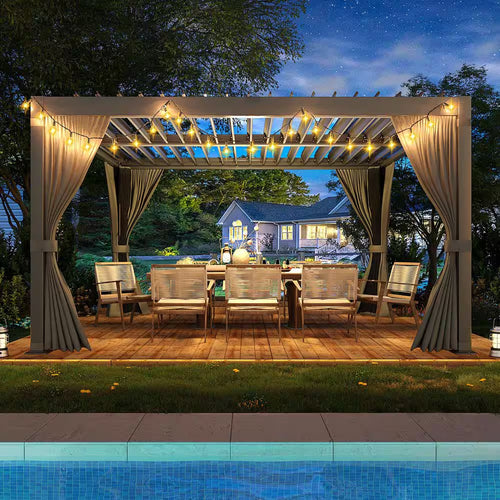 12 Ft. W X 10 Ft. D Aluminum Pergola with Adjustable Louvered Roof, Waterproof Curtains and Nets