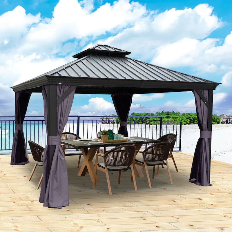 12-Ft X 14-Ft Gazebo Gray Gazebo with Hardtop Roof (Screen Included)