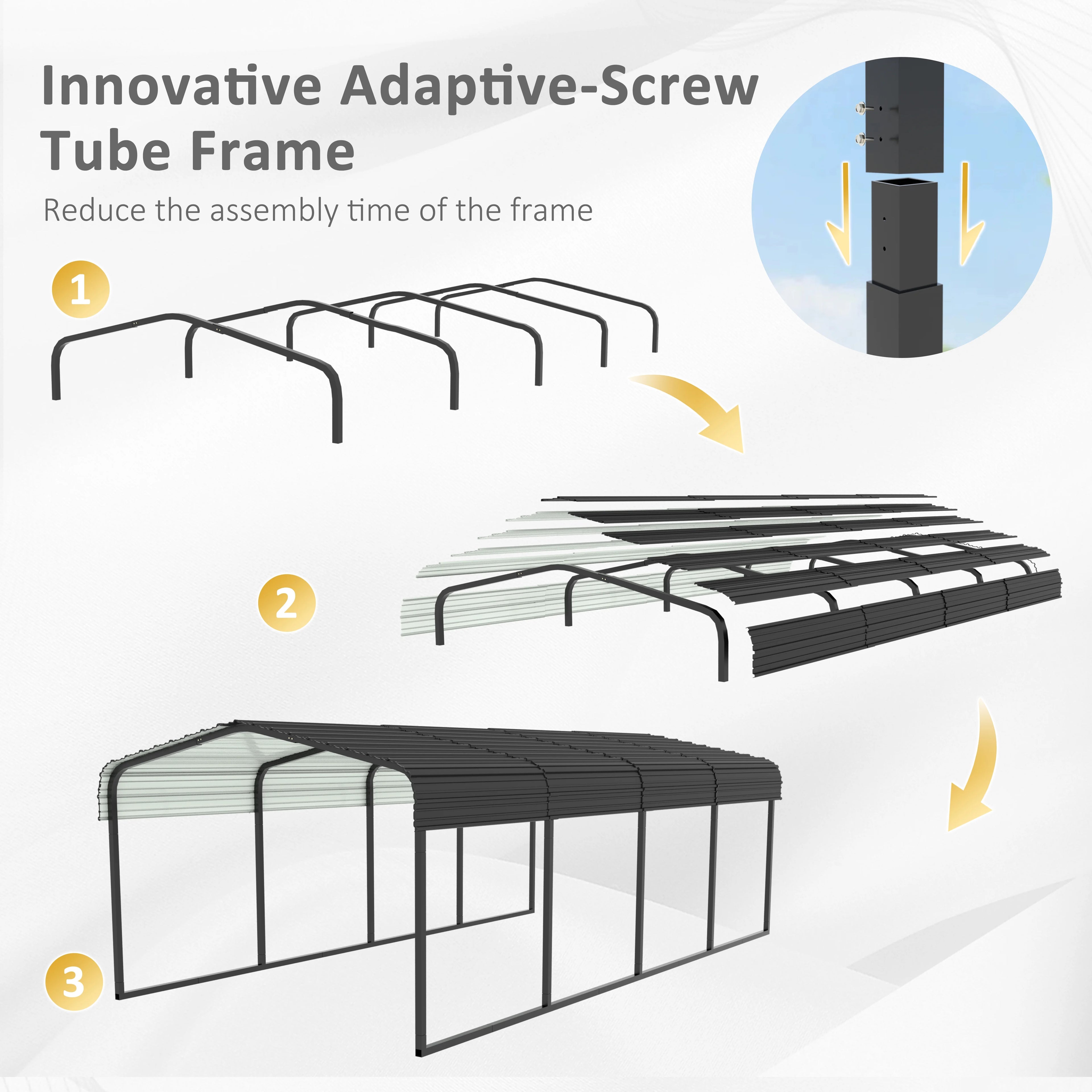 20' x 12' Heavy-Duty Galvanized Steel Carport and All-Weather Vehicle Shelter - Gray