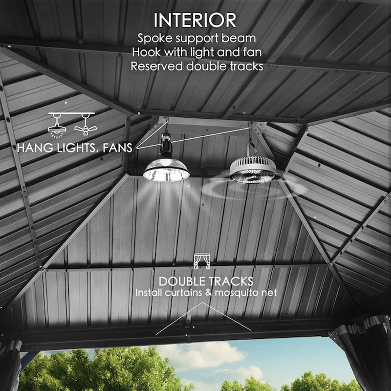 12-Ft X 14-Ft Gazebo Gray Gazebo with Hardtop Roof (Screen Included)