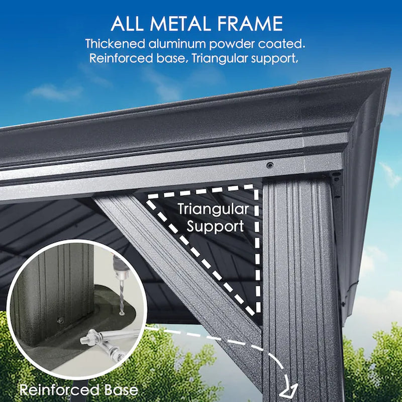 12-Ft X 14-Ft Gazebo Gray Gazebo with Hardtop Roof (Screen Included)