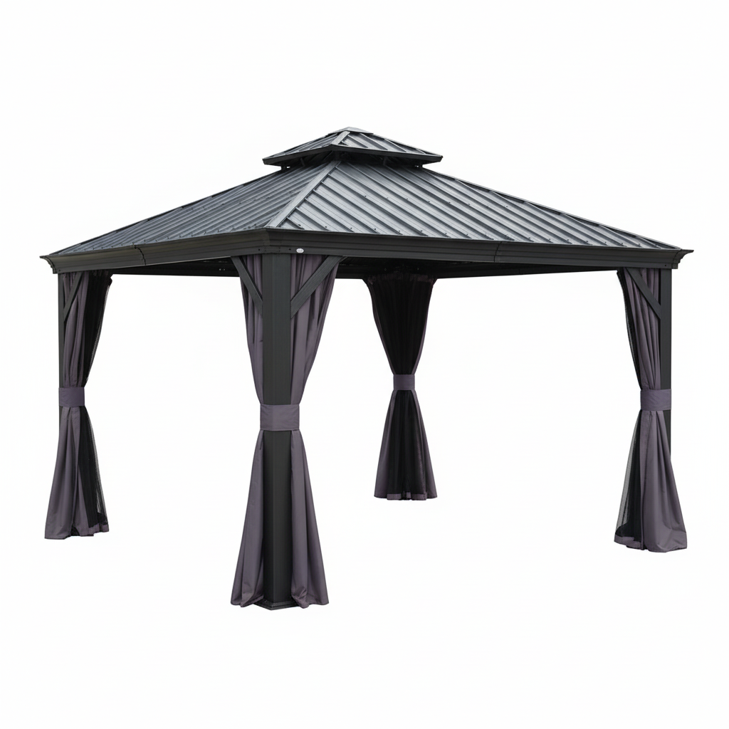 Kozyard 12' x 14' Hardtop Aluminum Gazebo with Integrated Privacy Suite