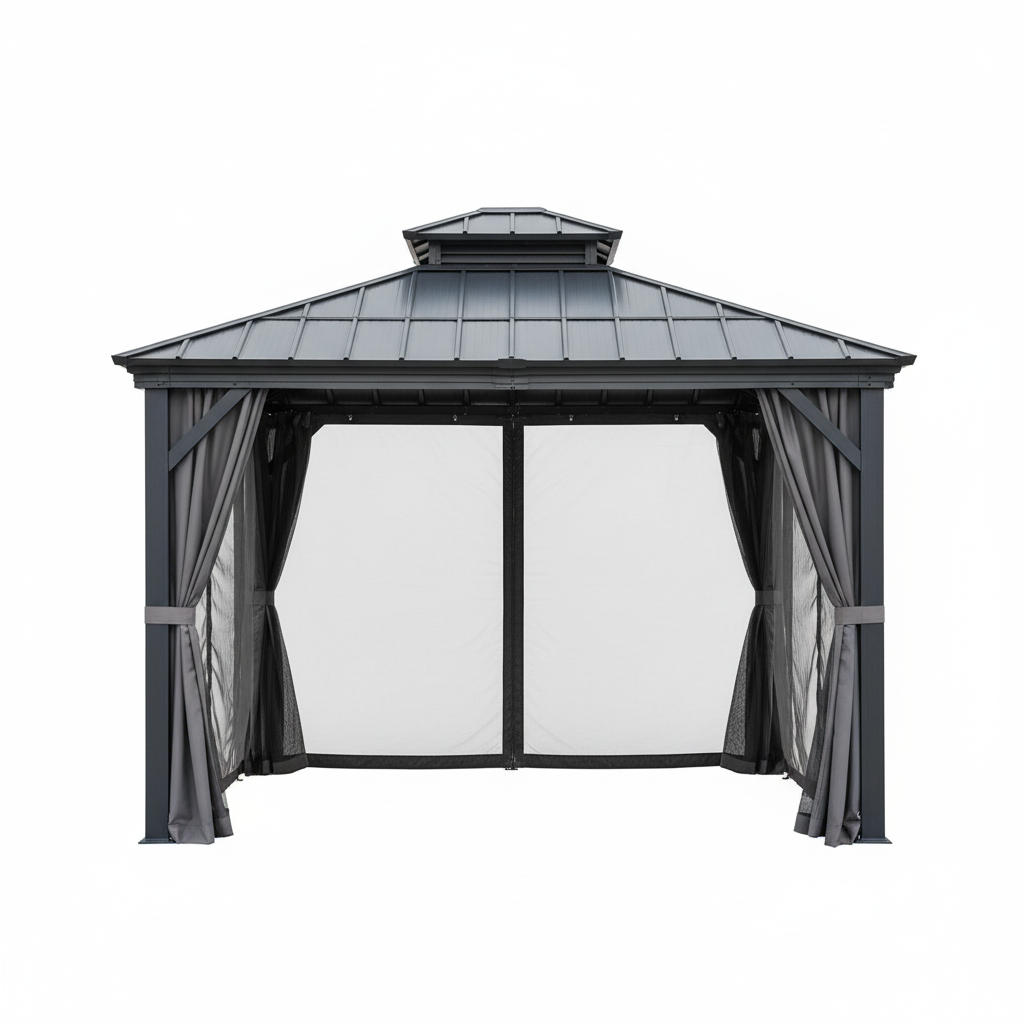 Kozyard 12' x 14' Hardtop Aluminum Gazebo with Integrated Privacy Suite