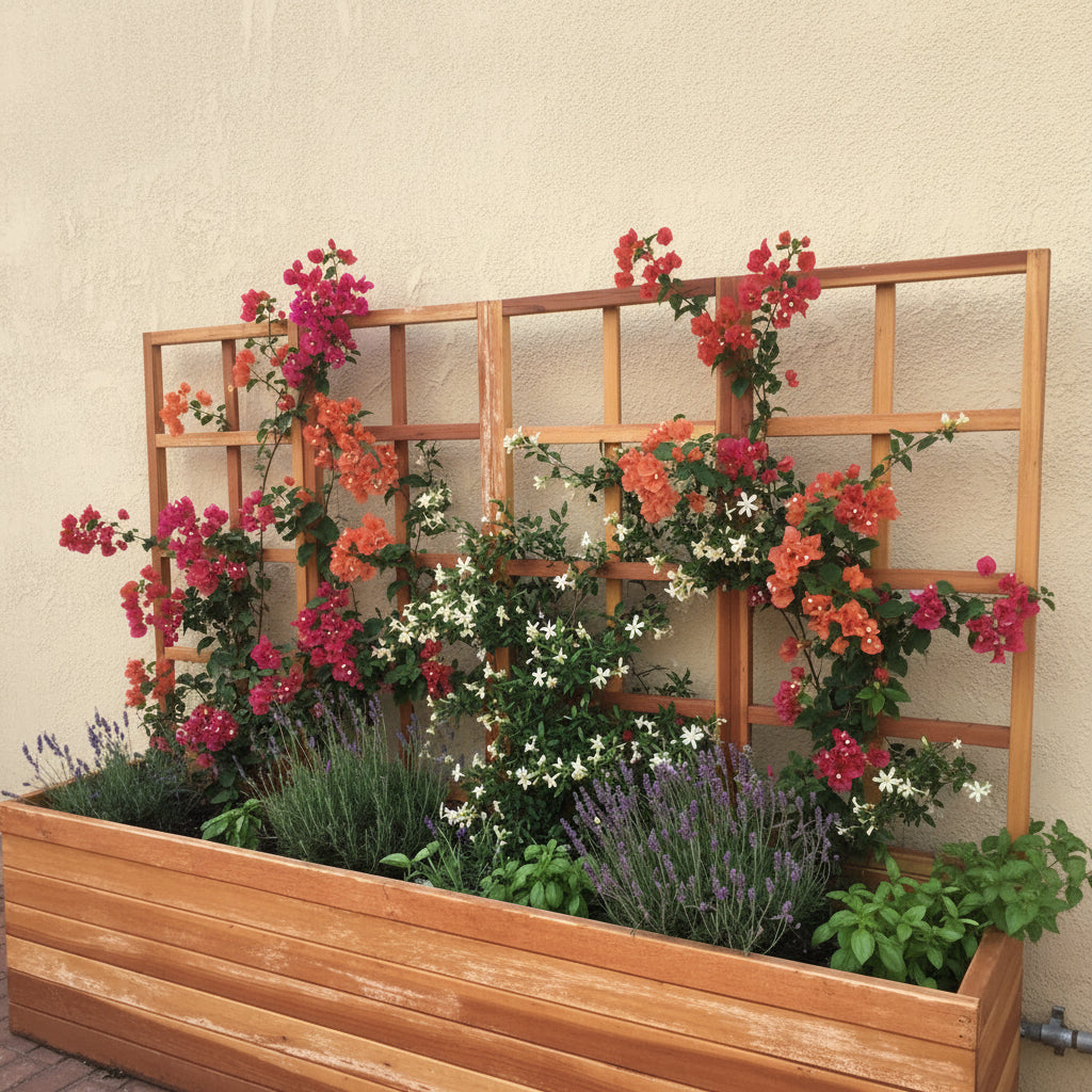 San Laura Solid Redwood Planter with Integrated Trellis