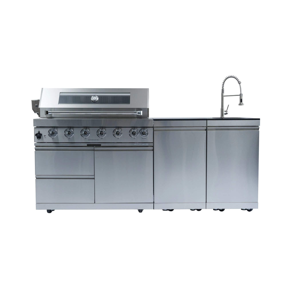 Castelle Flame 96-Inch Professional Outdoor Kitchen Island with 6-Burner Grill & Rotisserie (SAK95623)