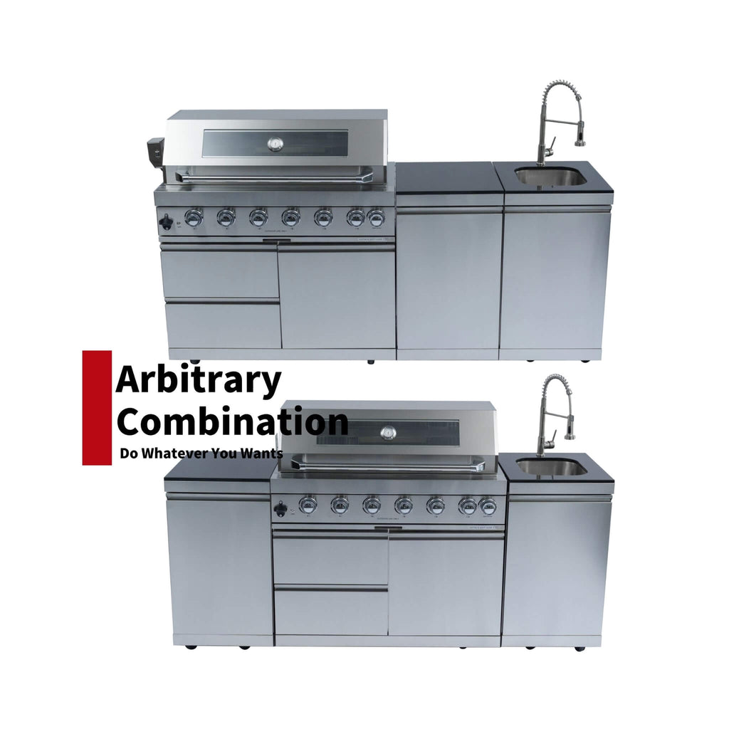 Castelle Flame Granite Outdoor BBQ Kitchen Island with 43-Inch 6-Burner Grill and Sink (SAK73518)