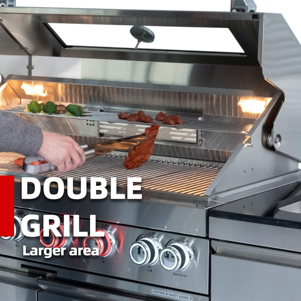 Castelle Flame 96-Inch Professional Outdoor Kitchen Island with 6-Burner Grill & Rotisserie (SAK95623)