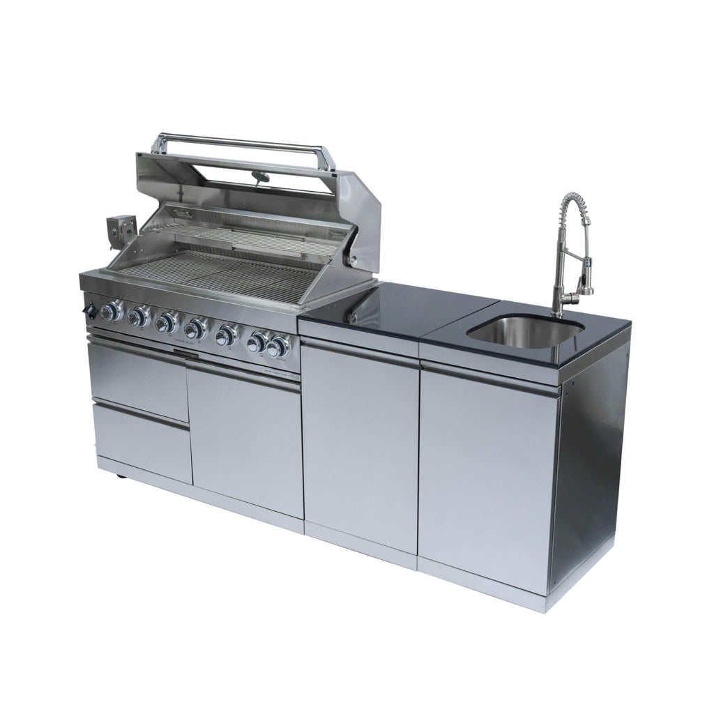 Castelle Flame 96-Inch Professional Outdoor Kitchen Island with 6-Burner Grill & Rotisserie (SAK95623)