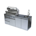 Castelle Flame 96-Inch Professional Outdoor Kitchen Island with 6-Burner Grill & Rotisserie (SAK95623)