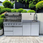 Castelle Flame 96-Inch Professional Outdoor Kitchen Island with 6-Burner Grill & Rotisserie (SAK95623)