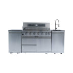 Castelle Flame 96-Inch Professional Outdoor Kitchen Island with 6-Burner Grill & Rotisserie (SAK95623)