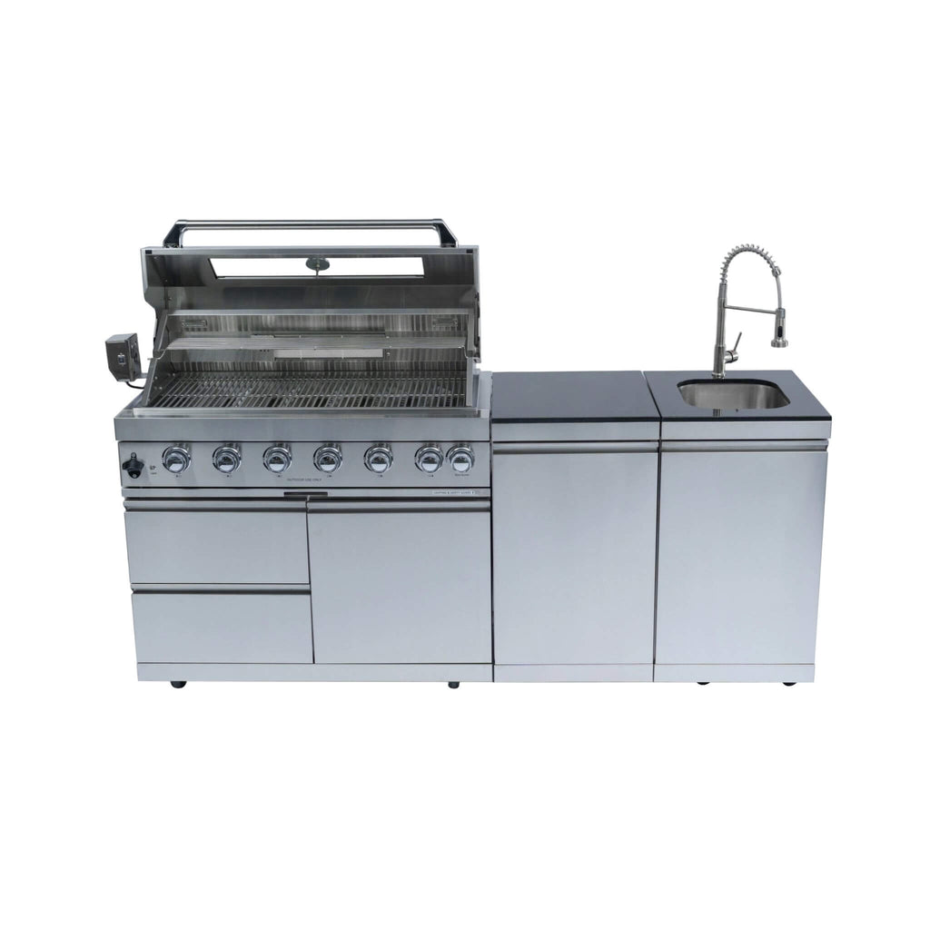 Castelle Flame 96-Inch Professional Outdoor Kitchen Island with 6-Burner Grill & Rotisserie (SAK95623)