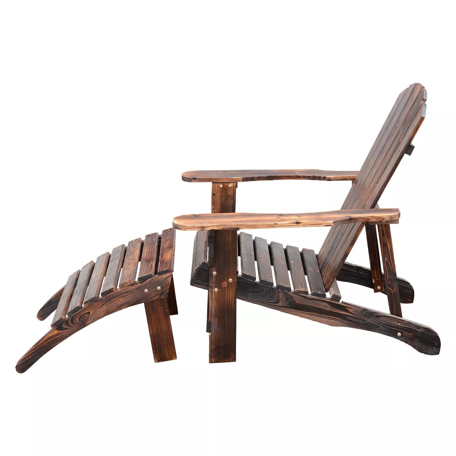 Heritage Solid Wood Adirondack Lounger with Integrated Ottoman