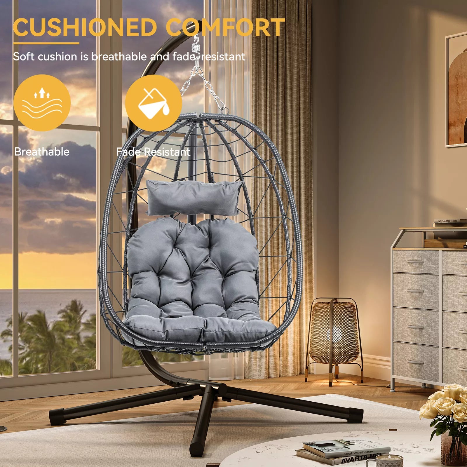 Canva Home Serenity Hanging Egg Chair with Stand