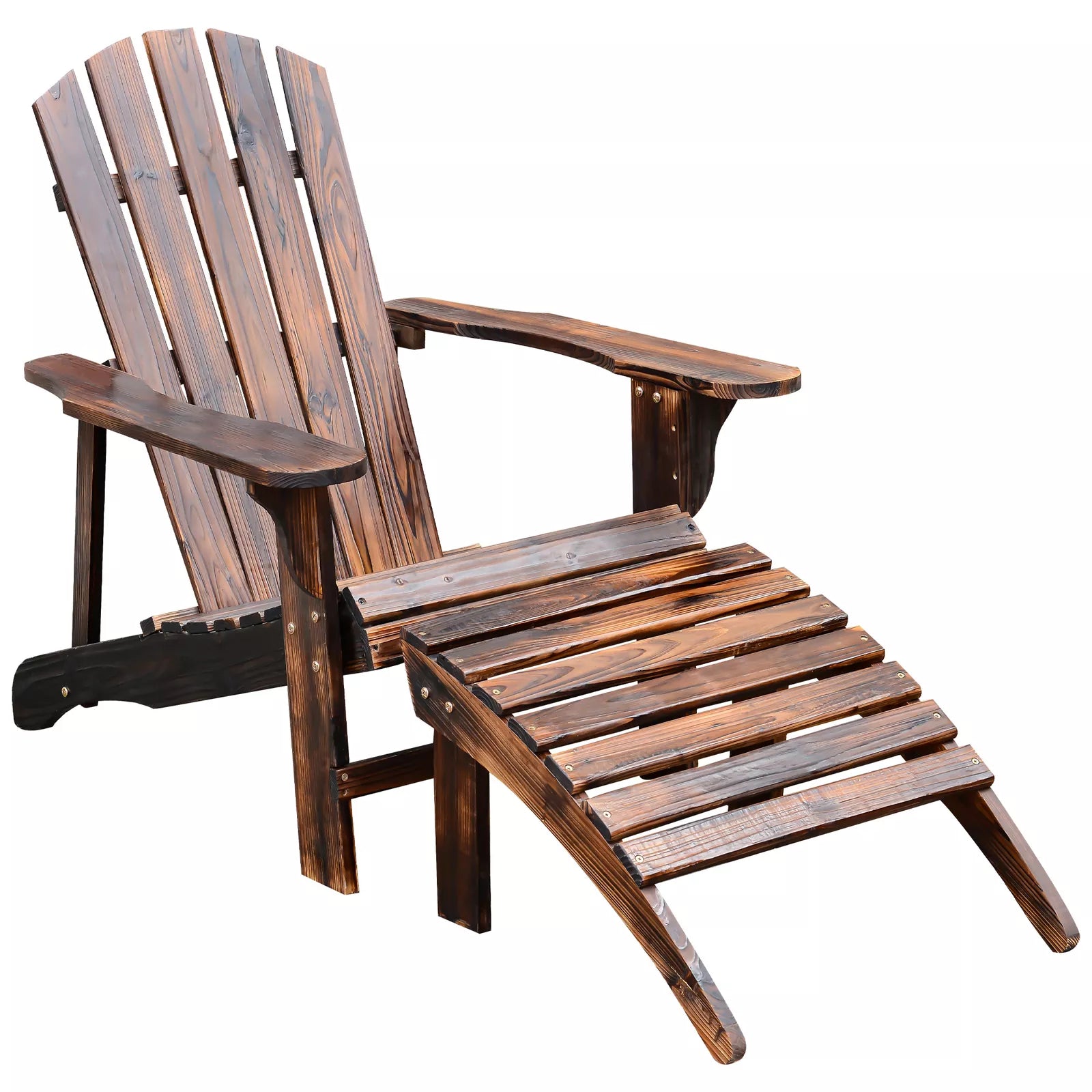 Heritage Solid Wood Adirondack Lounger with Integrated Ottoman