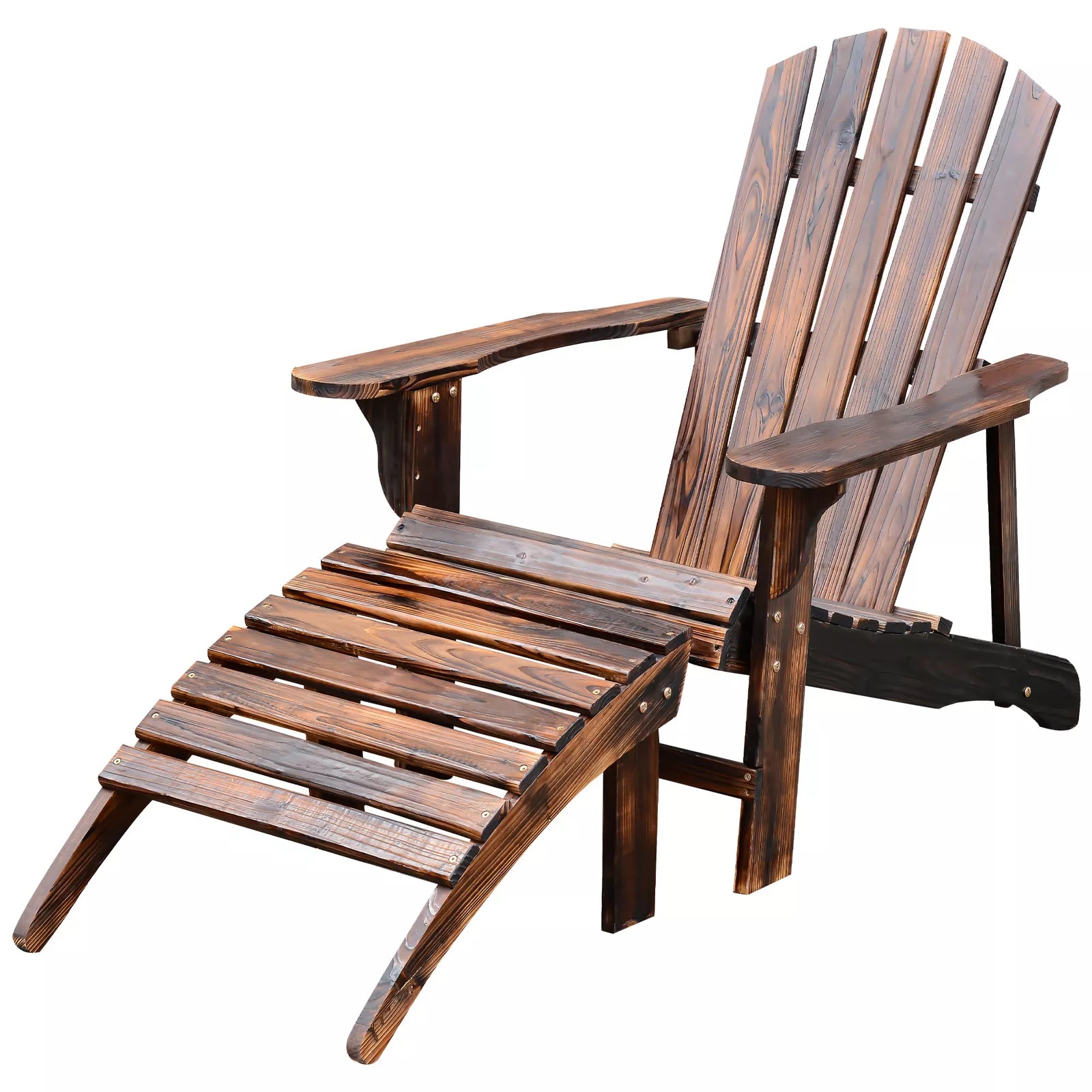 Heritage Solid Wood Adirondack Lounger with Integrated Ottoman