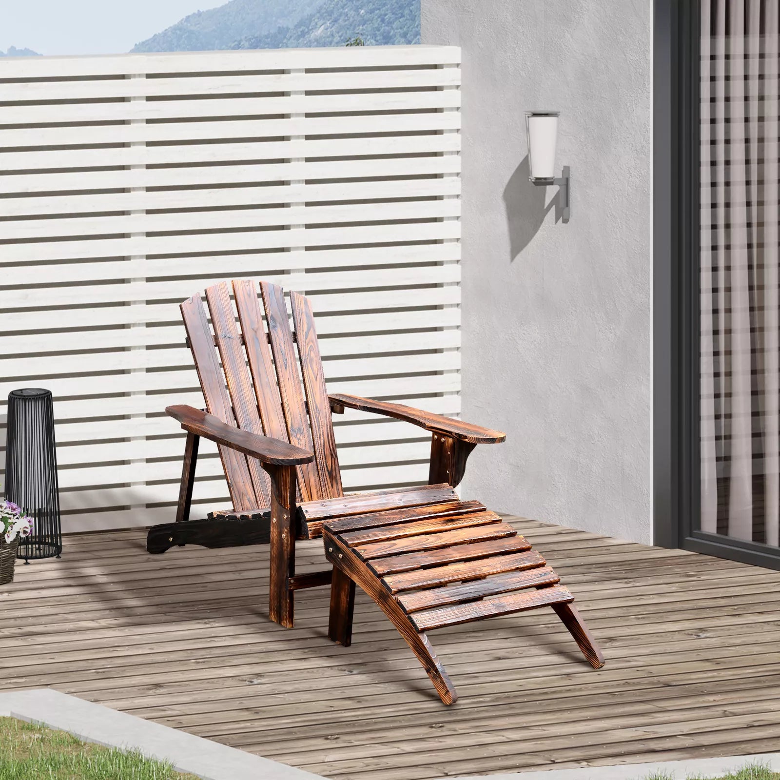 Heritage Solid Wood Adirondack Lounger with Integrated Ottoman