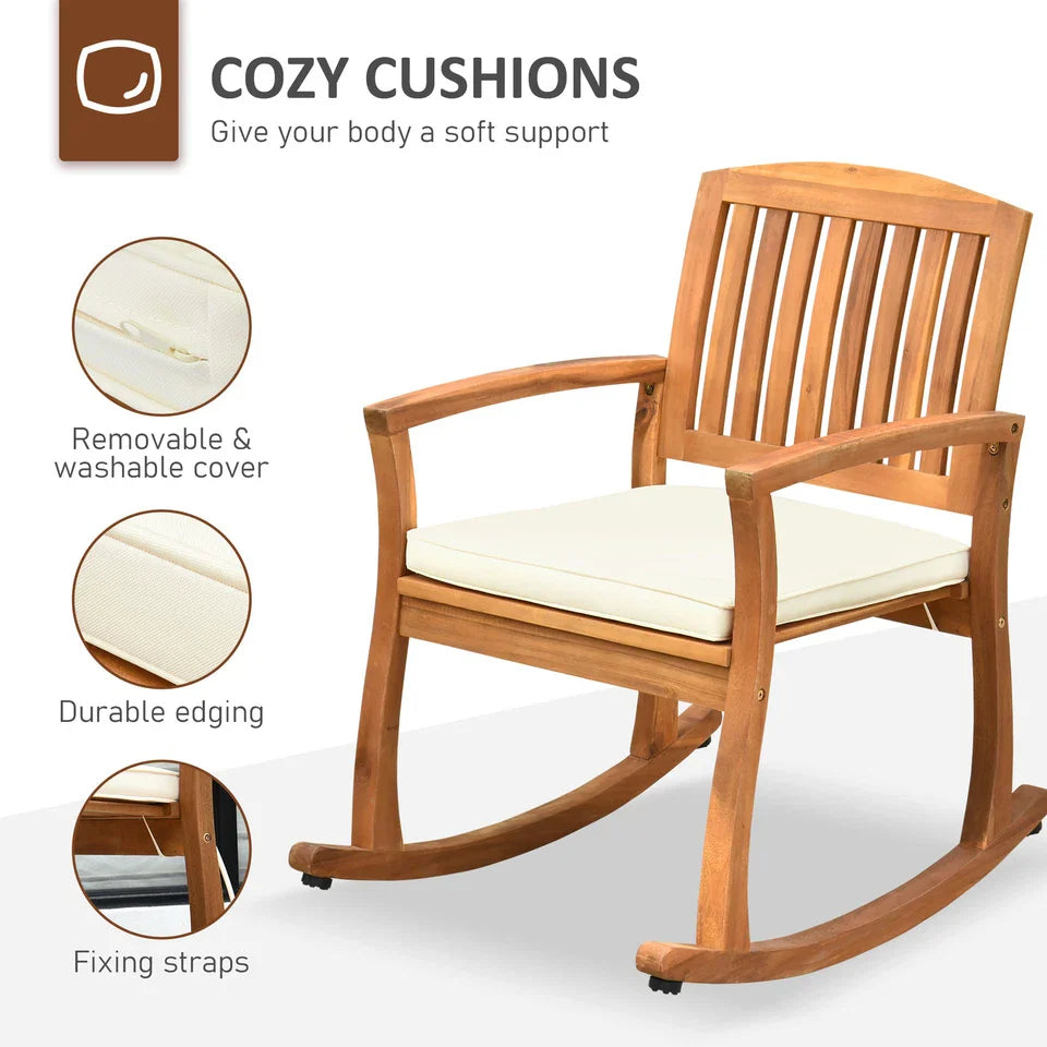 Dorothy Acacia Wood & Cream Cushion Rocking Chair