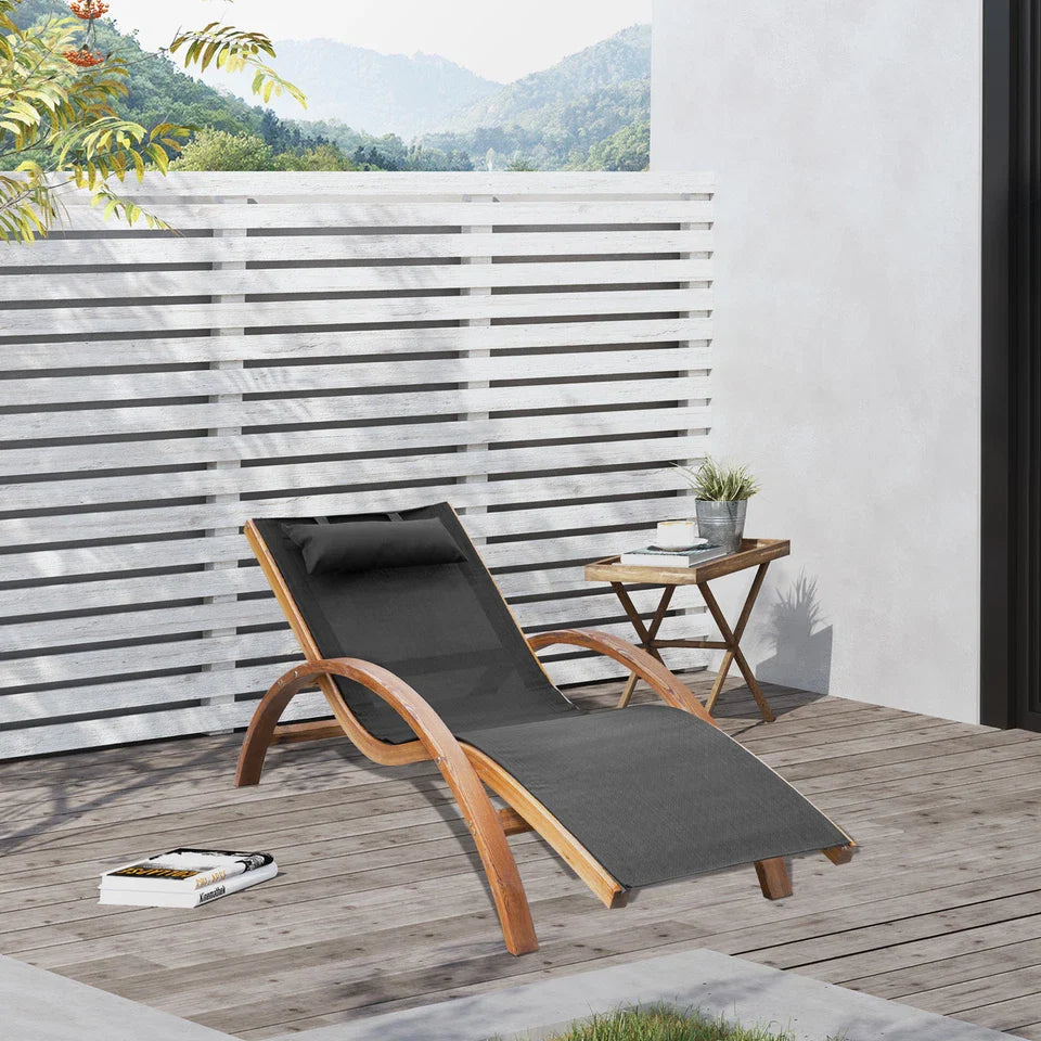 Cochran Teak-Finished Pine & Mesh Chaise Lounger