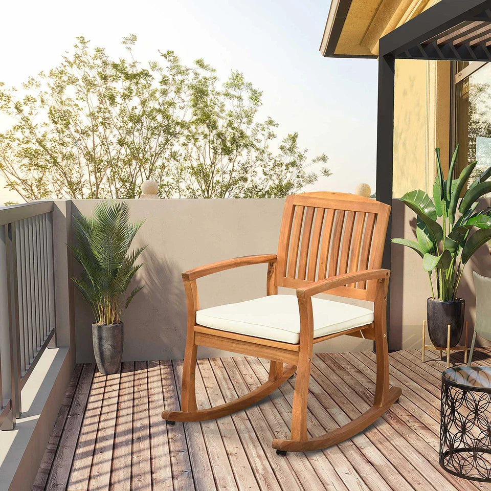 Dorothy Acacia Wood & Cream Cushion Rocking Chair
